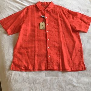 NWT Caribbean Dusty Cherry Collard Button Down Short Sleeved Shirt